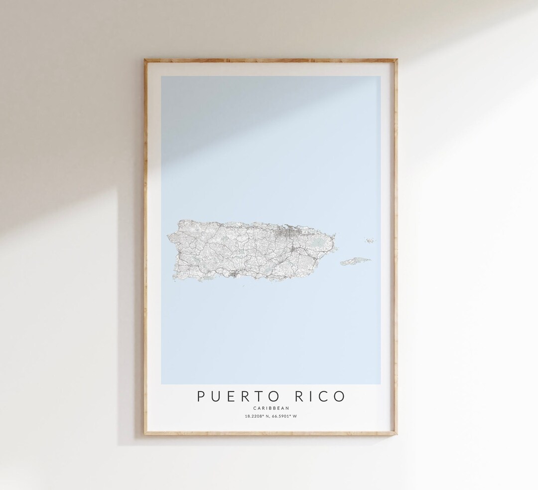Puerto Rico Map Print, Puerto Rico Wall Map, Caribbean Map, Puerto Rico ...