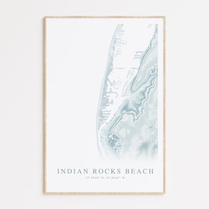 Impression de carte d'Indian Rocks Beach, carte d'Indian Rocks Beach, cadeau maison de plage en Floride, art mural Floride, décoration de maison de plage, cadeau de plage en Floride