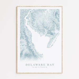 Impression de carte de la baie du Delaware, carte de la baie du Delaware, cadeau de plage de Rehoboth, affiche de carte du Delaware, art du Delaware, décoration de maison de plage, carte de la plage de Bethany