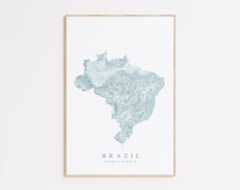 Impresión de mapa de Brasil, arte de mapa de Brasil, póster de mapa de Río de Janeiro, arte de pared de Brasil, regalo de Brasil, impresión de mapa de Sao Paulo, póster de Brasil