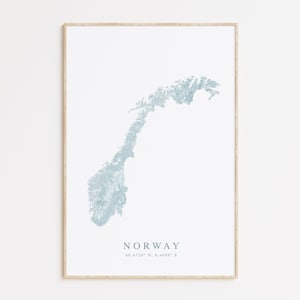 Impression de carte de Norvège, affiche de la Norvège, Oslo Norvège, cadeau Norvège, art scandinave, Bergen Norvège, carte de la Norvège, cadeau Norvège