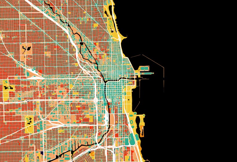 Chicago Map Print, Retro Chicago Poster, Retro Wall Decor, Chicago Wall ...