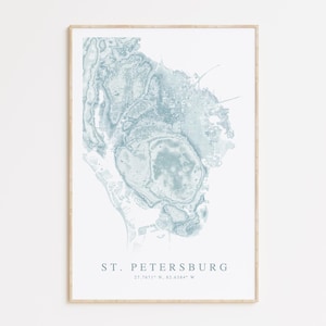 Impression de carte de Saint-Pétersbourg en Floride, carte de Tampa Bay, cadeau de Saint-Pétersbourg, impression de carte de Floride, décoration d'intérieur de Tampa, carte de Tampa Bay, cadeau de Floride