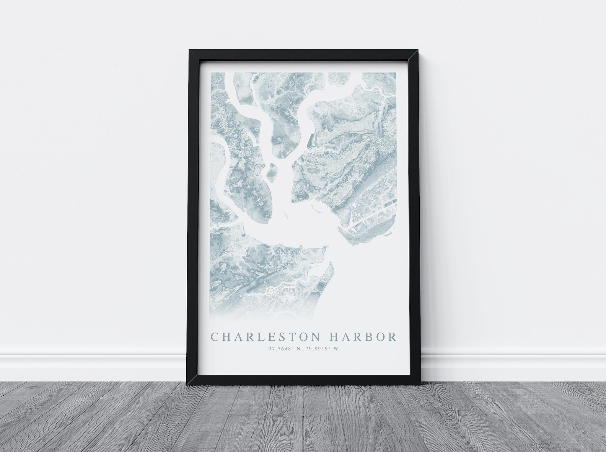Charleston Harbor Map Print, Map of Charleston South Carolina ...
