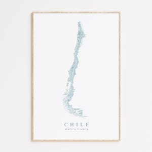 Impression de carte du Chili, carte du Chili, cadeau de l'Amérique du Sud, art mural du Chili, décoration de maison de plage, Santiago du Chili, impression de voyage en Amérique du Sud