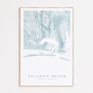 Impression de carte d'Atlantic Beach en Caroline du Nord, carte d'Atlantic Beach en Caroline du Nord, cadeau Atlantic Beach, affiche de carte de la Caroline du Nord, décoration de maison de plage