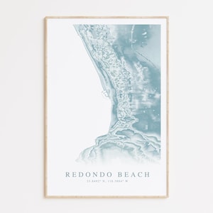 Impression de carte de Redondo Beach en Californie, cadeau maison en Californie, cadeau de plage, cadeau en Californie, décoration de maison de plage, art mural plage, affiche de surf
