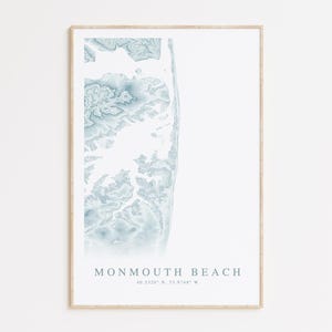 Impression de carte de la plage de Monmouth, New Jersey, carte de la plage de Monmouth, cadeau de la plage de Monmouth, cadeau maison de la plage du New Jersey, Art du New Jersey, maison de plage