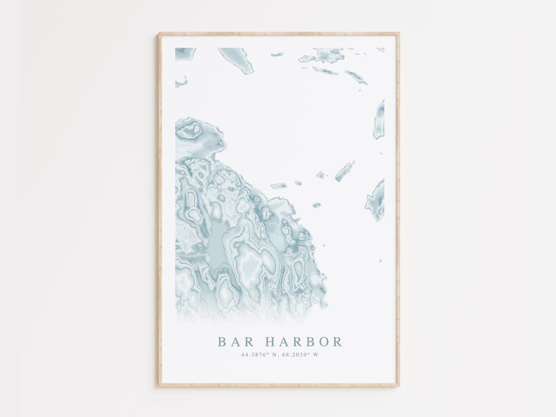 bar harbor maine map poster in wood frame