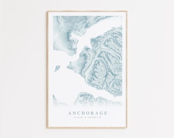 Impresión de mapas de Anchorage, Alaska, mapa topográfico