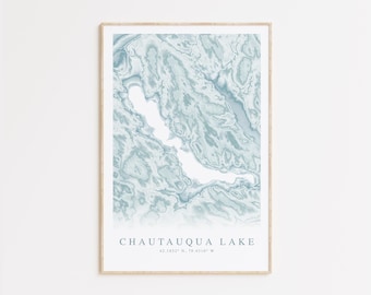 Chautauqua Lake Map Print, Map of Chautauqua Lake New York, Chautauqua Lake Gift, New York Print, Lake House Art, Beach House Decor