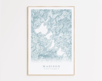Madison Wisconsin Map Print, Map of Madison WI, Wisconsin Gift, Madison Gift, Madison Wall Art, Beach House Decor, Topographic Map
