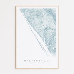 Impression de carte de Manasota Key en Floride, carte de Manasota Key en Floride, cadeau maison de plage en Floride, art mural Floride, décoration de maison de plage, cadeau Englewood