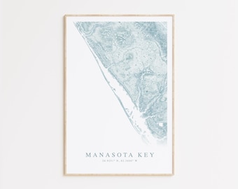 Manasota Key Florida Map Print, Map of Manasota Key Florida, Florida Beach Home Gift, Florida Wall Art, Beach House Decor, Englewood Gift