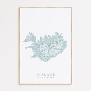 Iceland Map Print, Map of Iceland, Iceland Gift, Iceland Map Art, Reykjavik Iceland Map Print, Reykjavik Map Poster, Coastal Wall Art
