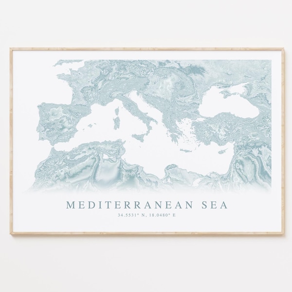 Mediterranean Map Print, Mediterranean Sea Poster, Italy Map Print, Greece Map Art, Italy Gift, Greece Gift, Mediterranean Gift Map