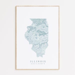 Impression de carte de l'État de l'Illinois, affiche de l'Illinois, carte de l'Illinois, cadeau de l'Illinois, Chicago Illinois, affiche de carte de Chicago, cadeau de Chicago
