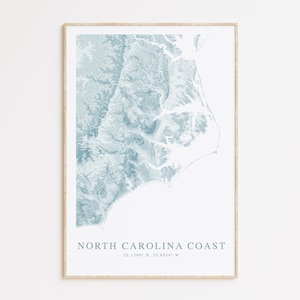 North Carolina Coast Map Print, Map of North Carolina, Outer Banks Map Print, North Carolina Map Poster, Carolina Coast, Beach House