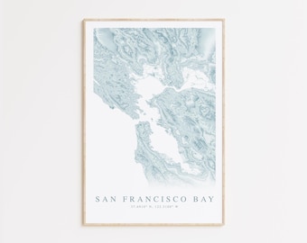 San Francisco Bay Map Print, Map of San Francisco, San Francisco Gift, San Francisco Bay Surf Print, San Francisco Map Art, San Francisco CA