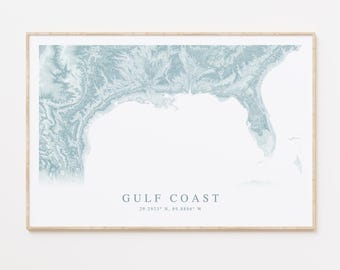 Gulf Coast Map Print, Florida Coast Map, Emerald Coast Map, Alabama Coast Map, Texas Coast Print, Mississippi Coast Art, Louisiana Coast