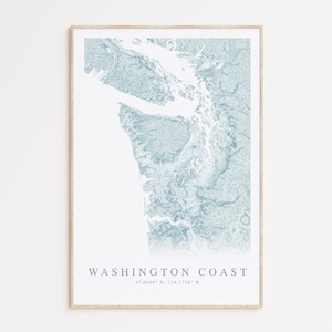Washington Coast Map Print, Map of Puget Sound, Washington Gift, Washington State Map Print, Puget Sound WA, Seattle Poster, Tacoma Print