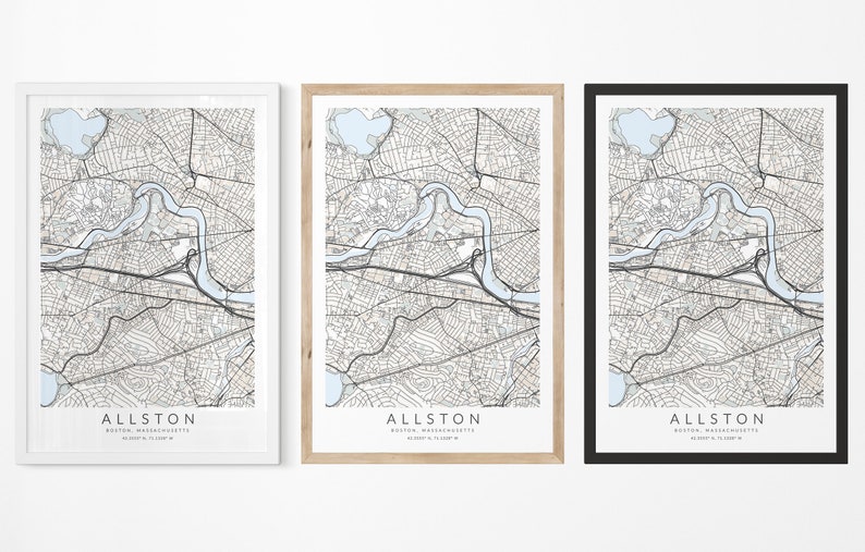 Allston Map Print, Map of Allston, Boston Neighborhoods Map Print