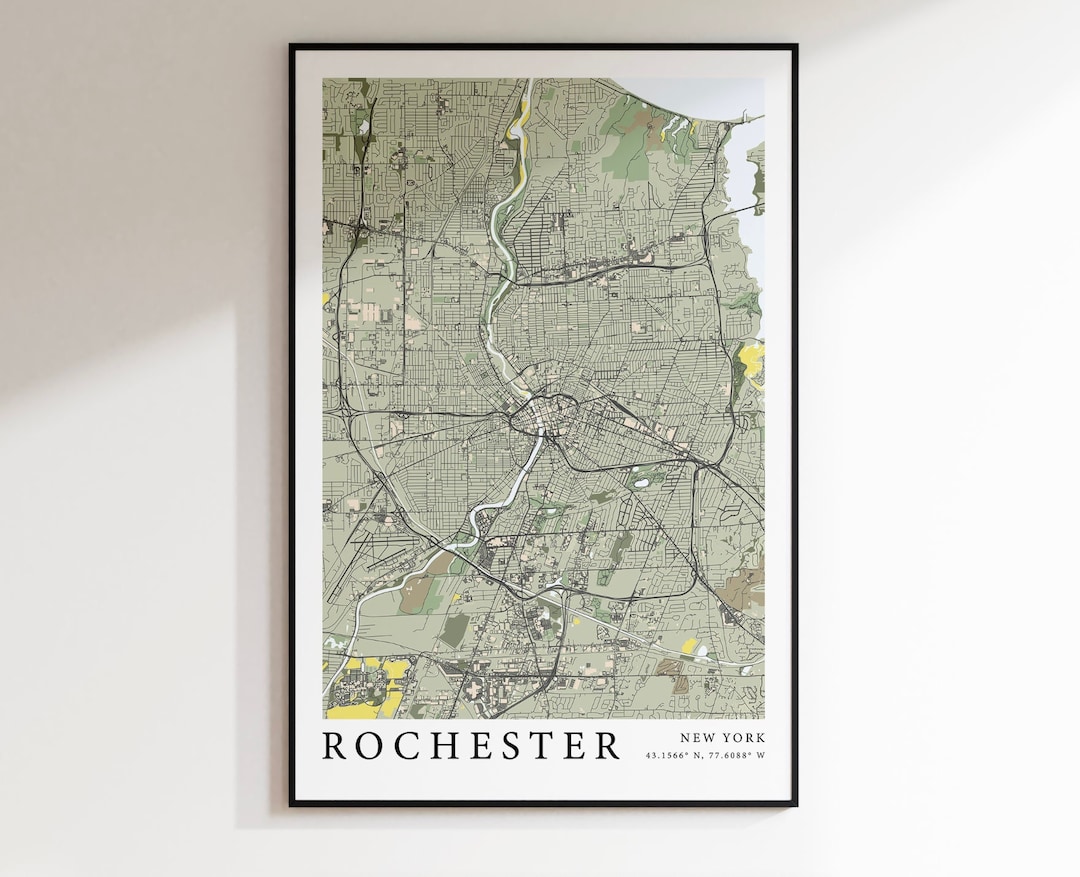 Rochester Map Print, Rochester NY Poster, Rochester Wall Decor, Rochester Wall Art, Rochester