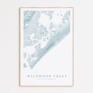 Impression de carte du New Jersey Wildwood Crest, carte de Wildwood, cadeau Wildwood Crest, cadeau maison de plage du New Jersey, Art du New Jersey, décoration de maison de plage