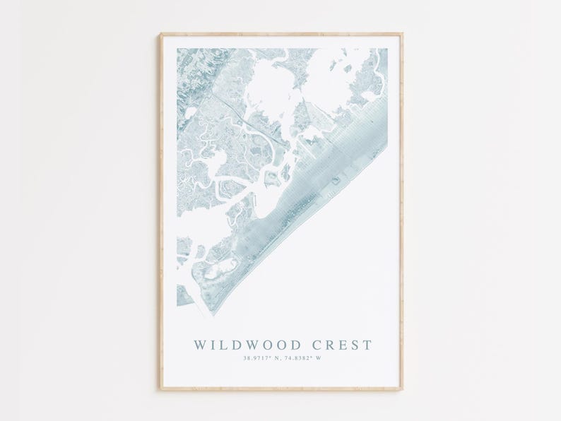 wildwood crest new jersey map print in wood frame