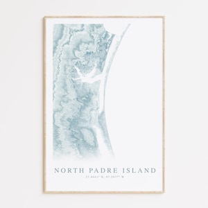 Impression de carte de North Padre Island au Texas, affiche de North Padre Island, côte du Texas, cadeau de Padre Island, affiche de carte du Texas, affiche de côte du Texas