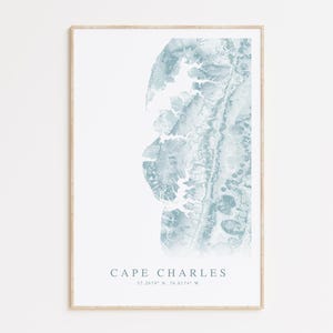Impression de carte de Cape Charles en Virginie, carte de la baie de Chesapeake, art de Cape Charles, décoration murale Virginie, art mural côtier, cadeau de la baie de Chesapeake