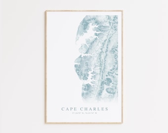 Cape Charles Virginia Map Print, Map of Chesapeake Bay, Cape Charles Art, Wall Decor Virginia, Coastal Wall Art, Chesapeake Bay Gift