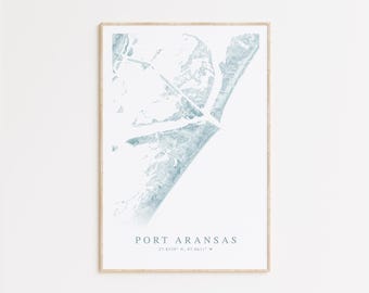 Impresión de mapa de Port Aransas, Texas, póster de Texas, costa de Texas, regalo de Texas, póster de mapa de Texas, regalo de mapa de Mustang Island, póster de la costa de Texas