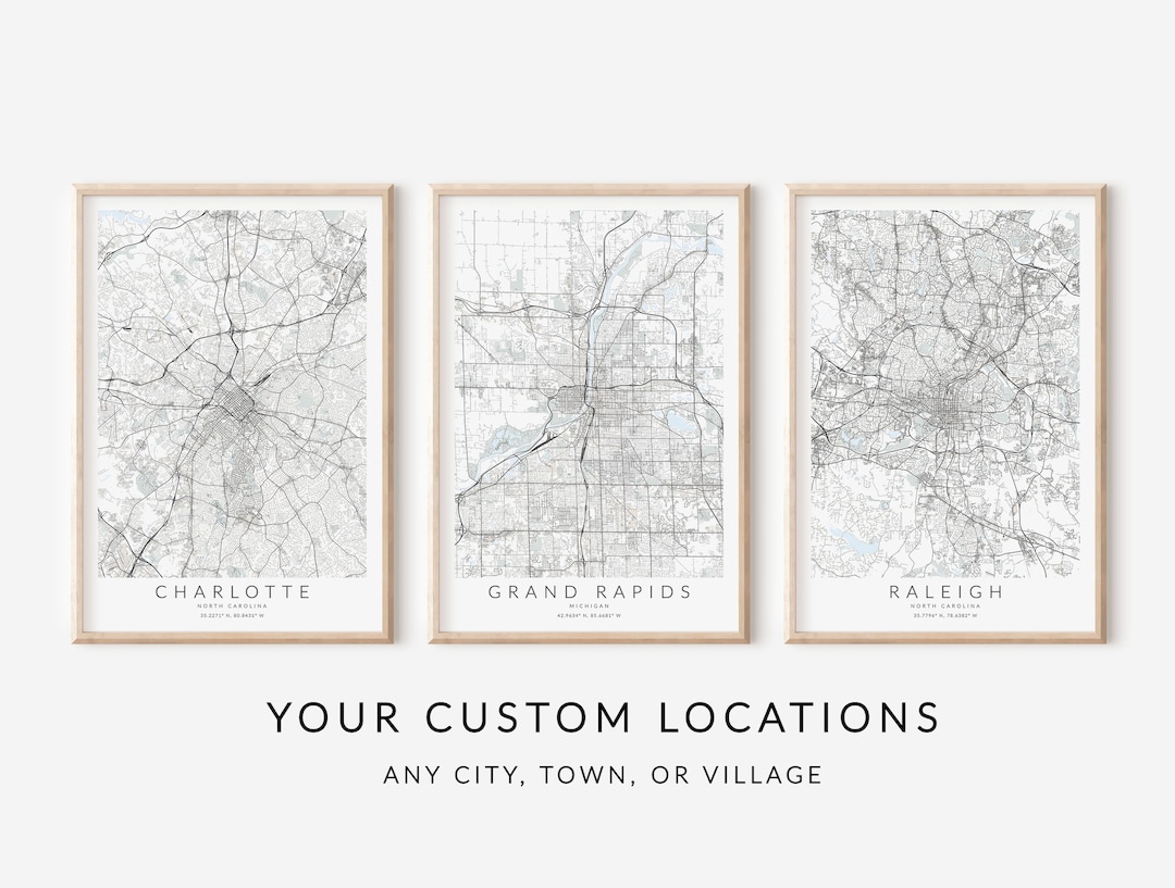 Personalized Set of 3 Custom Map Print, Set of 3 Customizable Map Art ...