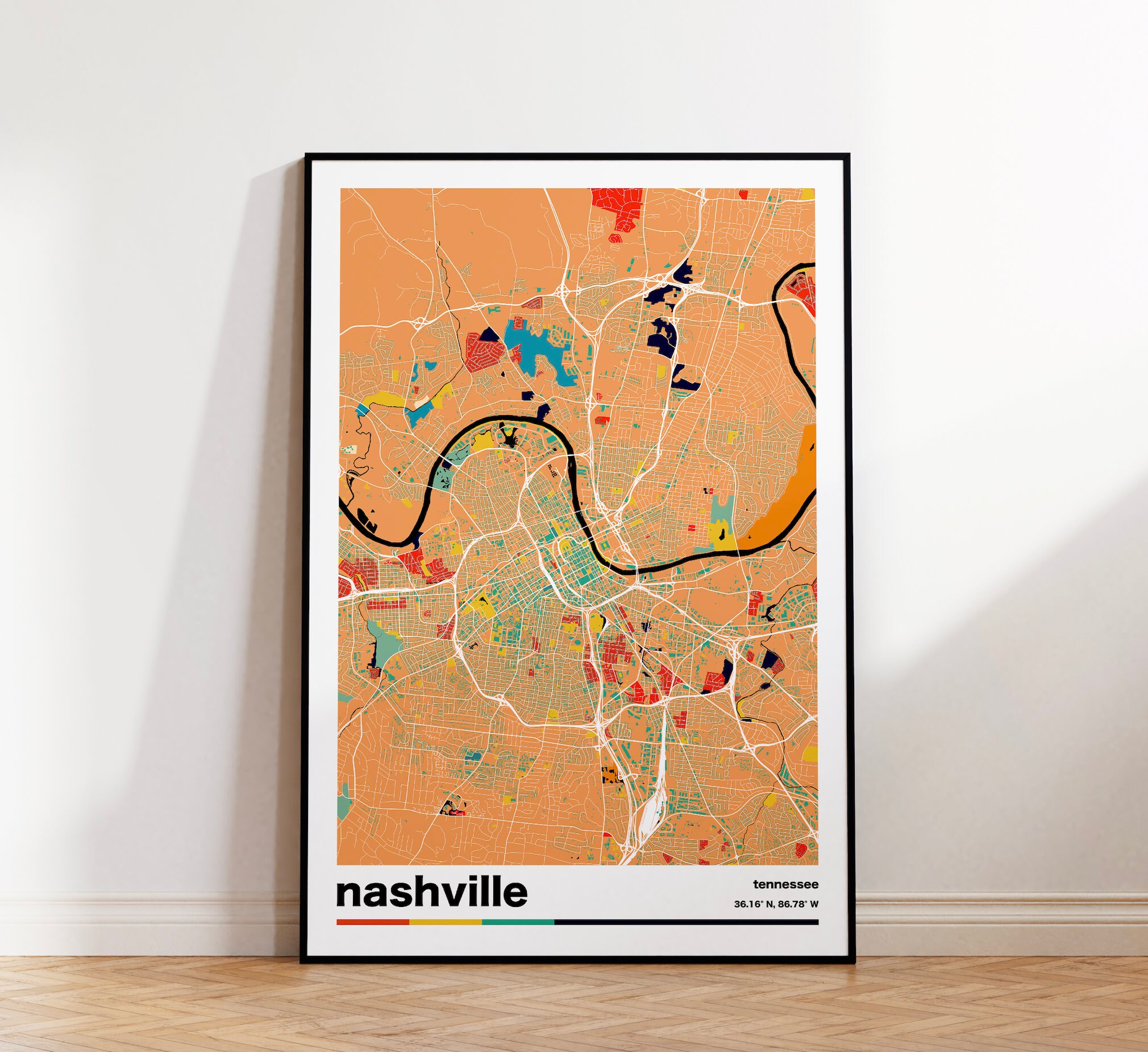 Nashville Map Print, Retro Nashville Poster, Retro Wall Decor, Nashville Tennessee Wall Art