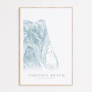 Impression de carte de Virginia Beach, carte de Virginia Beach, art de Norfolk VA, art de la baie de Chesapeake, art mural côtier, cadeau de Virginia Beach