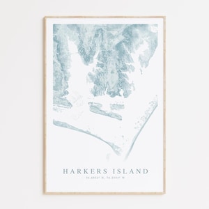 Impression de carte Harkers Island en Caroline du Nord, carte de Harkers Island, cadeau Harkers Island, affiche de carte de Caroline du Nord, côte de la Caroline, maison de plage