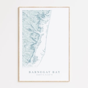 Impression de carte de la baie de Barnegat, New Jersey, carte de la baie de Barnegat, cadeau de la baie de Barnegat, cadeau maison de plage du New Jersey, Art du New Jersey, décoration de maison de plage