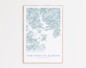 Portsmouth Harbor New Hampshire Map Print, New Hampshire Gift, Portsmouth Map, Beach House Decor, Beach Wall art, Coastal Wall Art