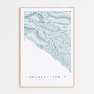 Impression de carte du comté d'Orange, carte du SoCal, cadeau maison de plage, art mural Californie, décoration maison de plage, carte de Los Angeles, cadeau Californie