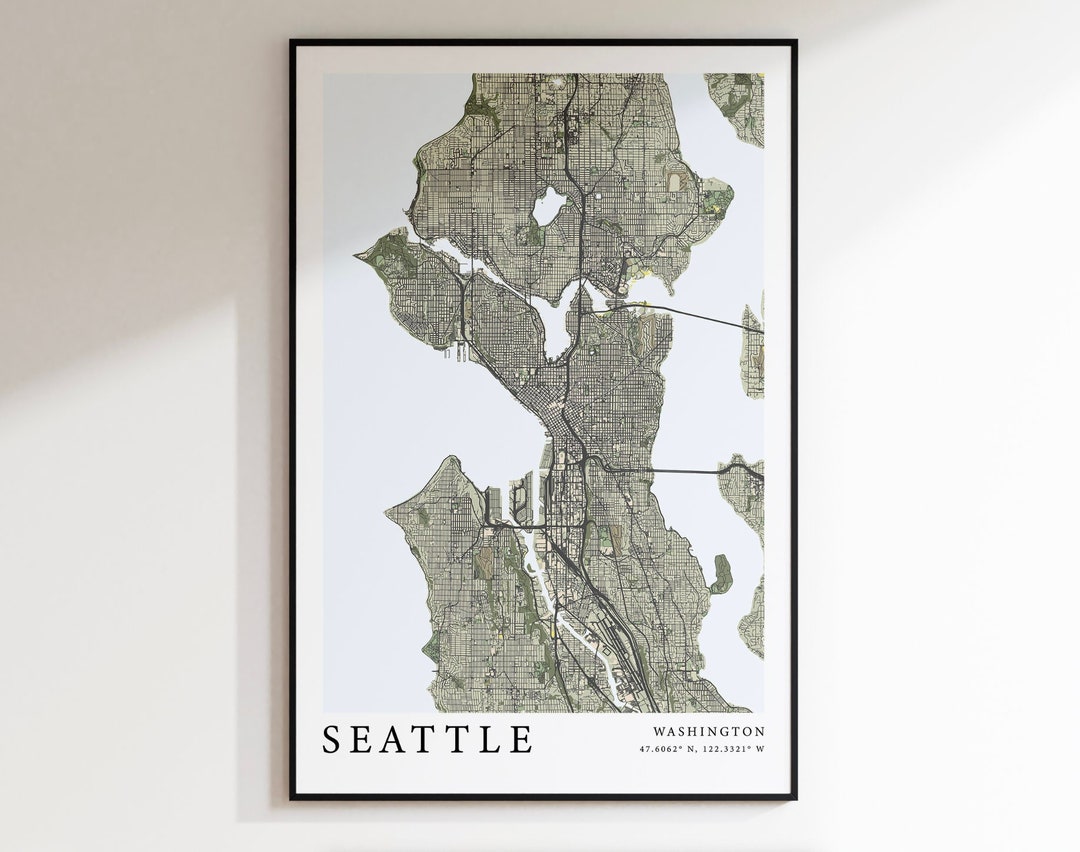 Seattle Map Print, Seattle WA Poster, Seattle Wall Decor, Seattle Wall ...