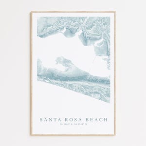 Impression de carte de Santa Rosa Beach en Floride, carte de Santa Rosa Beach en Floride, cadeau maison de plage 30A, art mural Floride, déco maison de plage, art mural plage