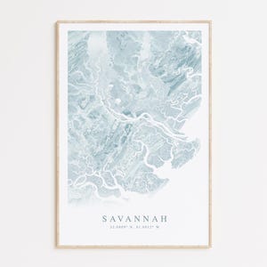 Impression de carte de la Géorgie de la savane, cadeau maison de la Géorgie, cadeau de la savane, carte Savannah GA, décoration de maison de plage, art mural Beachy