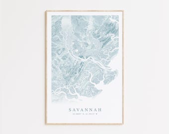 Savannah Georgia Map Print, Georgia Home Gift, Savannah Gift, Savannah GA Map, Beach House Decor, Beachy Wall art