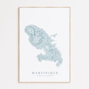 Impression de carte de la Martinique, carte de la Martinique, cadeau maison de plage des Caraïbes, art de la Martinique, décoration de maison de plage, impression de carte de Martinique de Fort de France