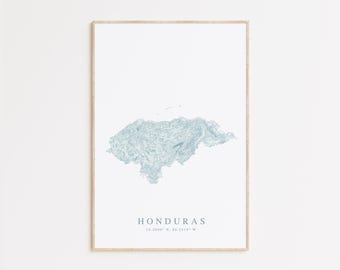 Honduras Map Print, Map of Honduras, Central America Gift, Honduras Wall Art, Beach House Decor, Tegucigalpa Honduras Gift, Honduras Art