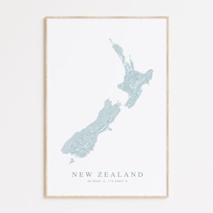 Impression de carte de Nouvelle-Zélande, carte de la Nouvelle-Zélande, cadeau de la Nouvelle-Zélande, art de la carte de la Nouvelle-Zélande, Nouvelle-Zélande, affiche de carte d'Auckland, art mural côtier