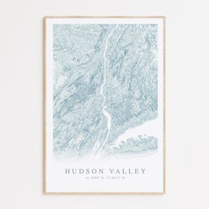 Impression de carte de la vallée de l'Hudson à New York, affiche de New York, cadeau de la rivière Hudson, impression de carte de New York, cadeau d'art de New York, carte de la ville de New York, art côtier