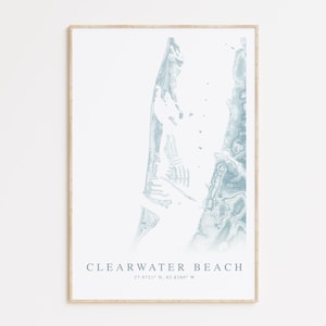 Impression de carte de Clearwater Beach, carte de Clearwater Beach en Floride, cadeau maison de plage en Floride, art mural Floride, décoration de maison de plage, cadeau Clearwater