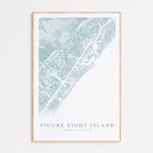 Impression de carte de Figure Eight Island en Caroline du Nord, carte de Figure Eight Island, cadeau de Figure Eight Island, affiche de carte de Caroline du Nord